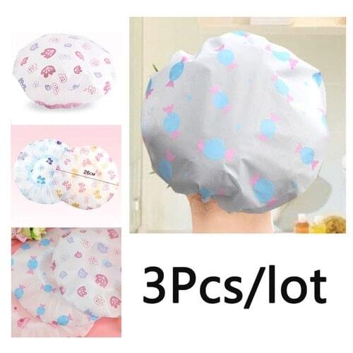 3Pcs/Lot Shower Cap Waterproof Plastic Hat Protect Lady Hair Bath Shower Care 6 Styles