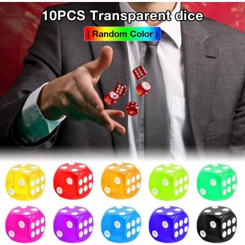 10 Colors Dice Set 10PCS High Quality Acrylic 6 Sided Transparent Dice For Club/Party/Family Table Board Games 16mm