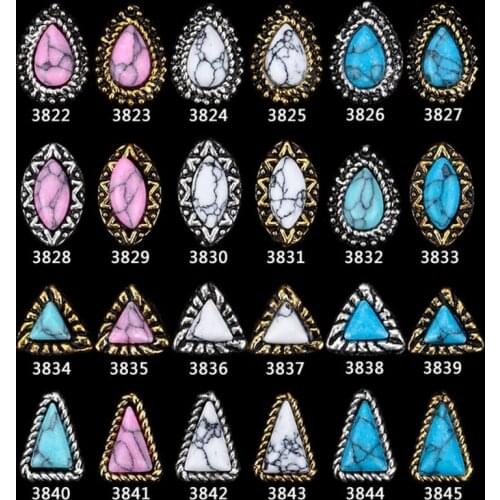 100 Pcs Japanese Korea Style 3D Nail Art Metal Alloy 6 Colors Oval/Tear drop/ Horse Eye Shape Retro Stone Charm Nail Tools 3822