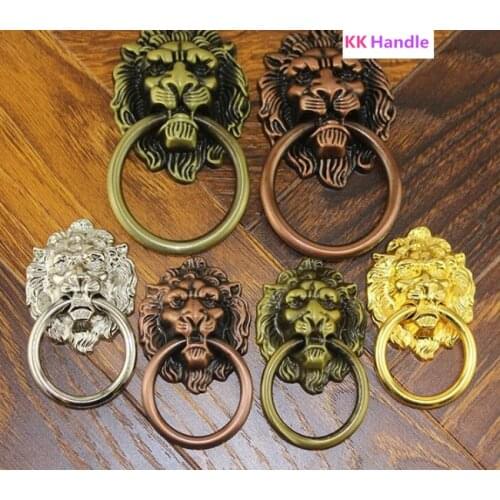 5pcs Antique Chic Dresser Knobs Pulls Drawer Rings Pulls Lion Head Furniture Knob Door Knocker Kitchen Cabinet Handle