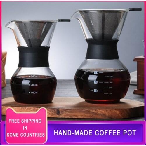 600ml Glass Coffee Kettle with Stainless Steel Filter Drip Brewing Hot Brewer Coffee Pot Dripper Barista Pour Over Coffee Maker
