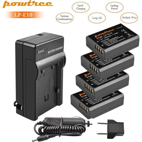 Powtree 7.2V 1600mAh LP-E10 LP E10 LPE10 Digital Camera Battery + Charger for Canon EOS 1100D 1200D 1300D Kiss X50 X70 X80