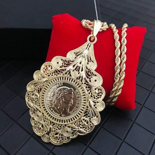 Algerian Men Women Hip Hop Portrait Necklace French Coin Chain French Napoleon Jewelry Hollow Design Accessories
