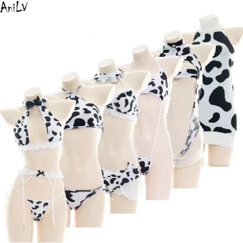 AniLV Cow Series Swimsuit Bodysuit Bikini Maid Unifrom Costume Summer Beach Kawaii Girl Swimwear Skirt Uniform Set Cosplay