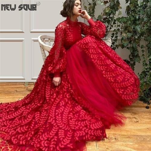 Arabic Red Embroidery Evening Dresses Saudi Arabia Long Party Gowns Robe De Soiree 2020 Dubai Turkish Prom Dress Middle East