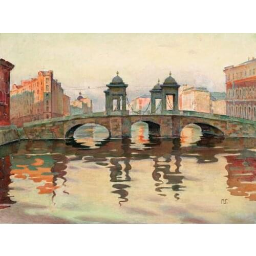 Free shipping Mediterranean bridge reflection water oil painting canvas painting prints on canvas wall art decoration pictures