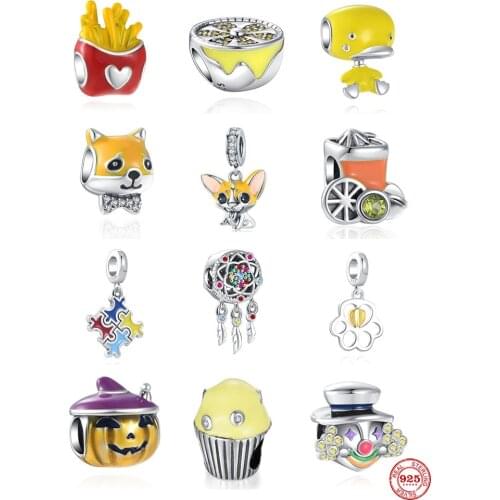 New 925 Sterling Silver Yellow Orange Popcorn Fruit Dreamcatcher Beads Fit Original Charms Pandora Bracelet Bead Jewelry making