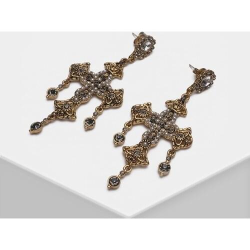 Amorita boutique Delicate cross design retro palace drop earrings