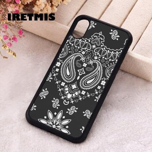 Iretmis 5 5S SE 2020 Phone Cover Case for iPhone 6 6S 7 8 Plus X Xs XR 11 12 Mini Pro Max Rubber black and white bandana pattern