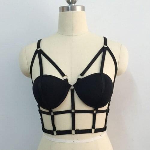 Black Strappy Cage Bra Body Harness Bralette Crop Top Lingerie Costume