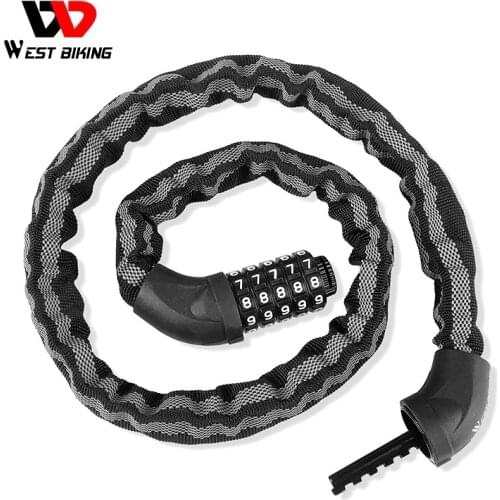 WEST BIKING MTB Road Bike Safety Anti-theft Chain Lock Password Bicycle Lock Outdoor Motorbike Scooter Lock Cycling Accessories