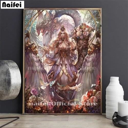 DIY Full Square Round Fantasy Art, Elf Woman, Pet, Flower Drill Diamond Painting Diamond Embroidery Cross Stitch Home Wall Decor