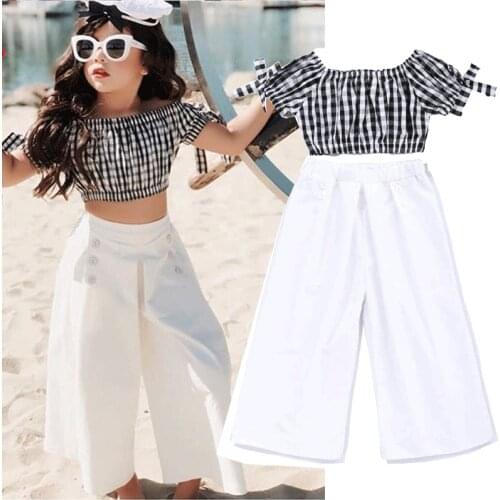 Girls' Clothing Suits 2021 Summer New Fashion Plaid Short-Sleeved Shirt + Trousers 2Pcs Childrens Clothing 2-7 Years Old