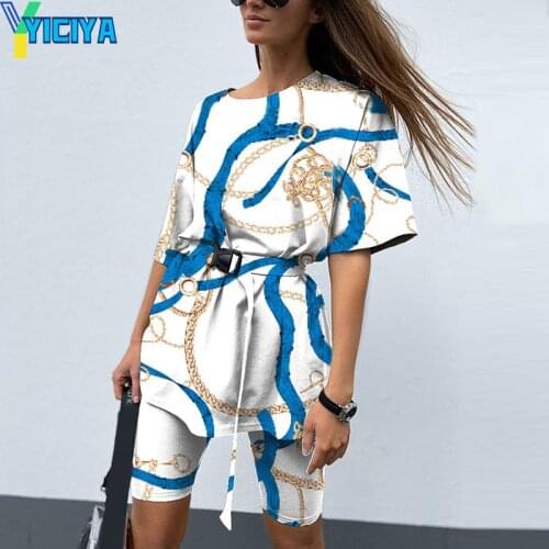 Casual Print Tracksuit Suit Women With Belt Chain Home Loose Sports Tracksuits Fashion Tie Dye Leisure Bicycle Suit Summer