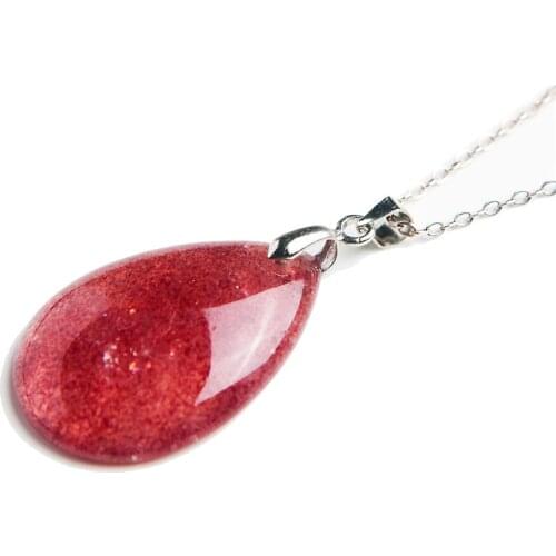 Fashion Necklace Charm Teardrop Red Genuine Natural Strawberry Quartz Crystal Gems Stone Charm Pendant Bead Women 30*22*7mm