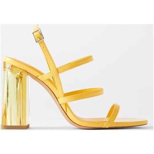 Fashion Womens Shoes 2021 Yellow Plastic Sandal High Heels Luxury Transparent High-heeled Sexy Block Retro Gladiator
