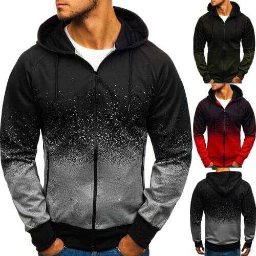 Mens Hooded Sweatshirt 3D Digital Print Hoodies Long Sleeve Gradient Zipper Jacket Cardigan Tops Coat