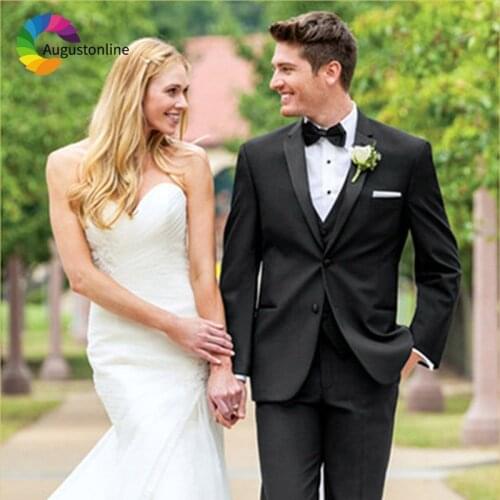 Men Suits For Wedding Black Bridegroom Groomsmen Groom Custom Made Tuxedo Slim Fit Casual Best Man Prom Blazer Jacket+Pants+Vest