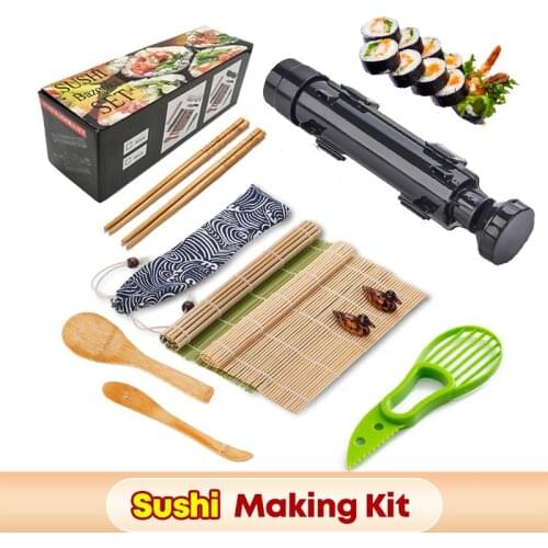 Sushi Roll Maker Set DIY Sushi Making Kitchen Supplies Multifunctional Mould Sushi Curtain Kitchen Tools Onigiri Roll Mold Kit