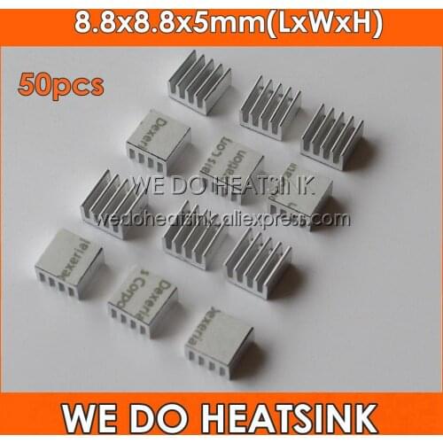 50pcs 8.8x8.8x5mm Ram Heatsink Chipset Aluminum Heat Sink With Thermal Conductive Tape Fans & Cooling