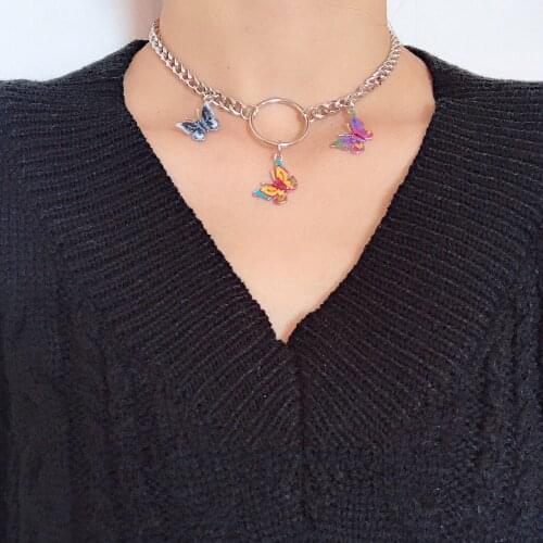 New Ins Butterfly Necklace Dripping Oil Multicolor Simple Retro Butterfly Necklace For Women Girls Fashion Jewelry