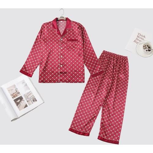 Men Satin Pajamas Set Spring NEW Long Sleeve 2PCS Sleepwear Casual Nightwear Printed Home Clothes Turn-Down Collar Piajams