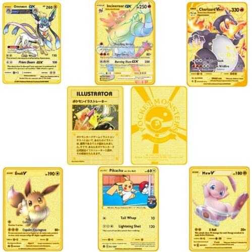 Pokemon Pv French Metal Card Game Anime Battle Card Pokemon Card Gold Charizard Pikachu Action Collection Card Model Child Toys
