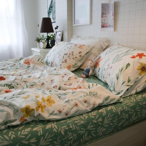 All Cotton Minimalist Small Floral Pastoral Style Bedding Minimalist Bed Sheet Duvet Cover Bed Cotton Four-Piece Set for Women