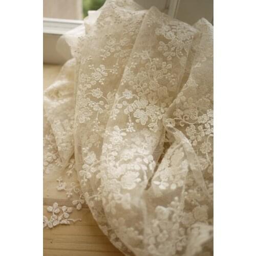 SALE Ivory Lace Fabric, Wedding Fabric, French Embroidered Lace, wedding Dress Lace, Apparel Curtain Fabric Veil Lace