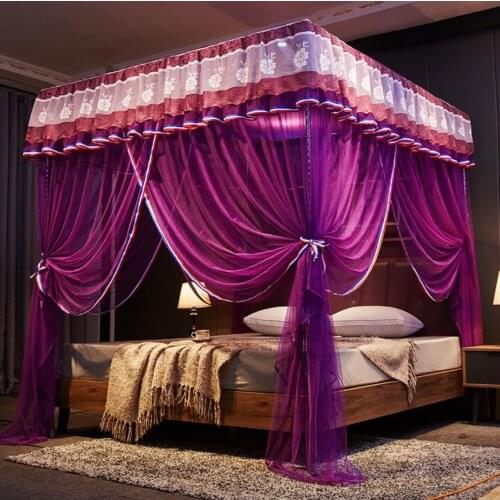 2021Luxury Princess Canopy Bed Curtains 4 Corner 3 Side Openings Post Bed Curtain Canopy Netting Mosquito Net Bedding No Bracket
