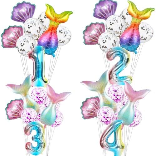 Mermaid Party Balloons 0-9 Number Foil Balloon Kids Birthday Party Decorations Wedding Decoration Baby Shower 1st Helium Globos