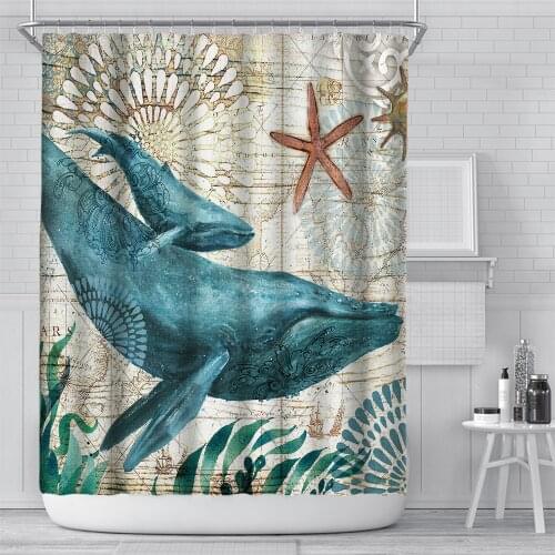 Fabric Shower Curtain Sea Turtle Home Decor Bathroom Accessories Waterproof Polyester Whale Octopus Seahorse Bath Curtains