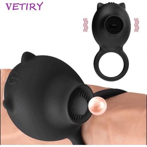 VETIRY Penis Ring Vibrator for Men, 3 Speed Vagina Tongue Licking for Women, Vibrating Cock Ring Sex Toys for Couple, Delay Ring