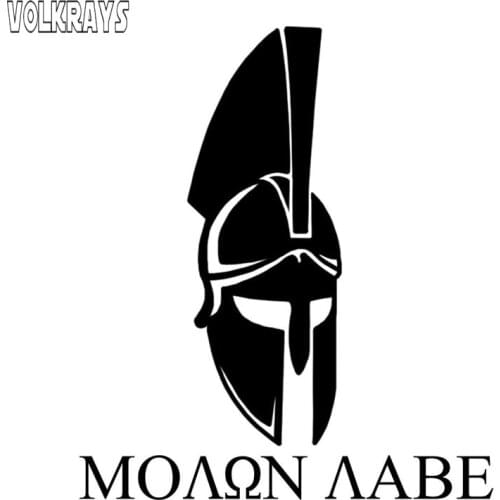 Volkrays Creative Car Sticker Molon Labe Come and Take It Spartan Helmet Accessories Waterproof PVC Decal Black/Silver,15cm*13cm