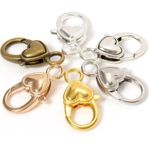 10pcs/lot Antique Silver Heart Lobster Clasp Hooks For Necklace Bracelet Chain DIY Jewelry Accessory Findings 27*14MM