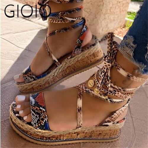 2021 summer new thick-soled strappy sandalias female roman wind snake print sequined large size EVA womens sandals 35-43