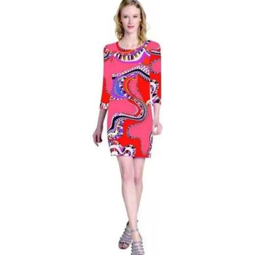 Womens new style fashionable beautiful printed silk sersey knitted elastic fabric dress