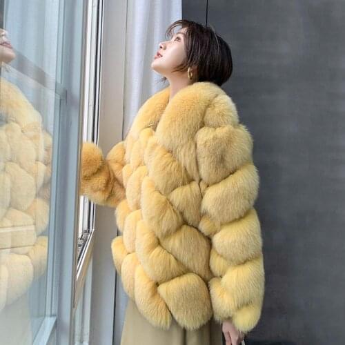 JANEFUR Leather Fox Fur Overcoat for Women winter fur coat warm fur outerwear