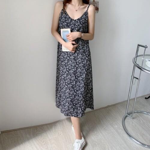 Womens Dress Sleeveless V-neck Sling Long Dresses Womens Loose Floral Maxi Dress Summer Womens Clothing