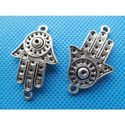 10pcs Hot Selling 20mmx35mm Antique Silver tone Sideway The hand of Fatima Hamsa Connector Pendant Charm/Finding,DIY Accessory