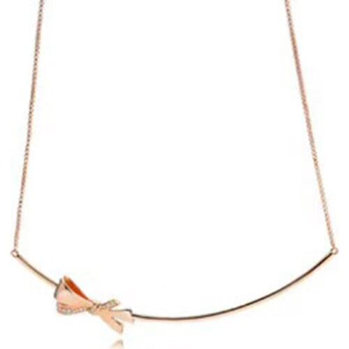 2019 NEW 100% 925 Sterling Silver Brilliant Bow Necklace ROSE Gold Colorful Zircon Rainbow Pendant Clavicle Chain For Women Gift