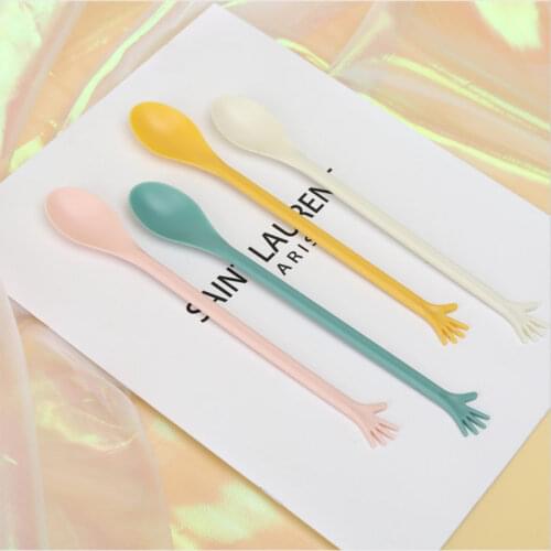 4Pcs/lot Long Handle Creative Dessert Stirring Spoon Cartoon Style Coffee Milk Tea Small Spoon Cutlery Dinnerware Accessories U3