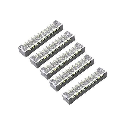 5 Pcs Dual Row 10P Screw Barrier Terminal Block Strip Connector 600V 15A