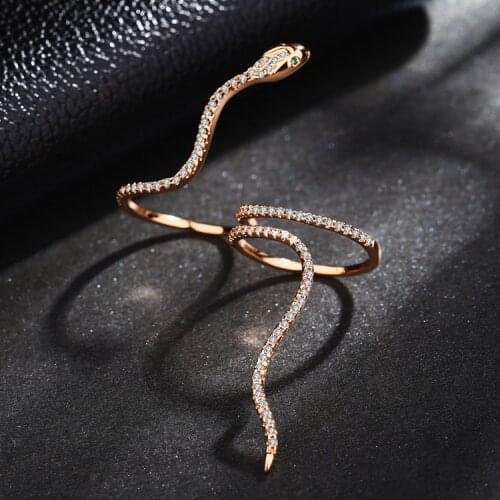 AAA Quality Fashion Adjustable Siamese G Ring Micro Pave Premium Zircon Crystals Snake Rings for Women Cocktail Party Gift
