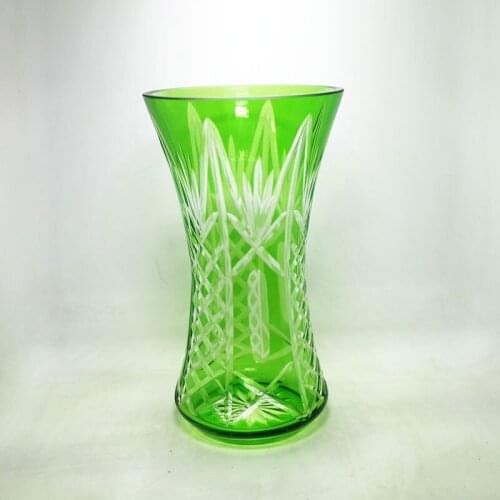 Bohemian Czech Glass Elegant Cobalt Blue Cut To Clear Crystal Art Deco Flower Vase