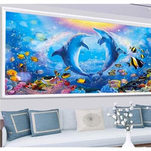 Large Size Dolphin Diy Diamond Painting Full Square Round Drill Embroidery Mosaic 5D Puzzle Sea Fish Special Wall StickerZP-2790