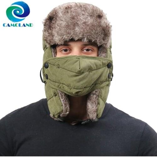 CAMOLAND Cartoon Embroidery Bomber Hats For Women Men Thermal Trapper Hats Windproof Earflap Ski Cap Faux Fur Ushanks Snow Hat