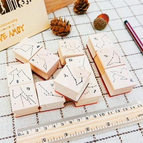 Twelve Constellations Wood Stamps DIY Wooden Rubber Stamp Rose Flower Letters Diary Craft Card Stamps Set For Scrapbooking