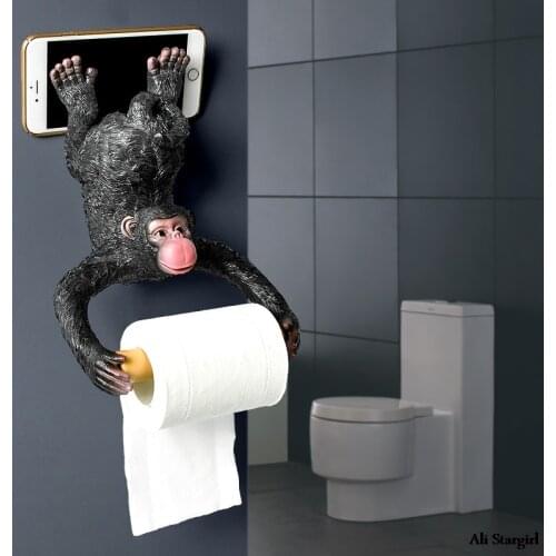 Lovely Bathroom Tissue Holder Roll holder Funny Monkey Toilet Paper Rack Resin Waterproof Wall Hanging