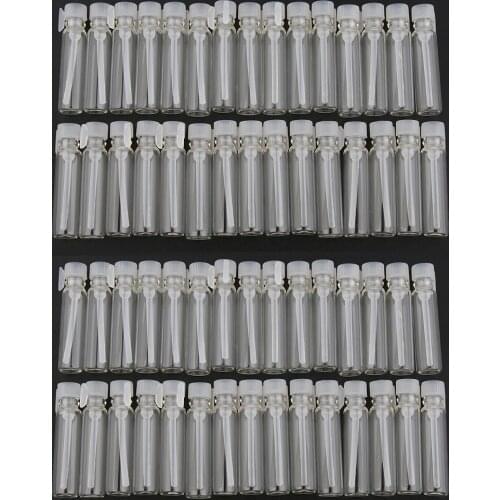 Pack of 60, Mini Clear Liquid Sample Glass Bottles, Empty Perfume Essential Oil Vials, Reusable Cosmetics Containers-Leakproof
